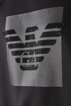 Sweatshirt in Scuba Fabric with Oversized Rhinestone Eagle